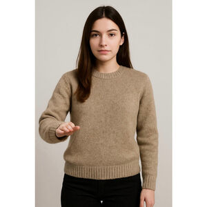 Women's Cambridge Dry Goods Co Tan Crew Neck Sweater M Wool Blend Preppy Neutral